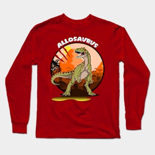 Allosaurus Dinosaur Design With Background Long Sleeve T-Shirt